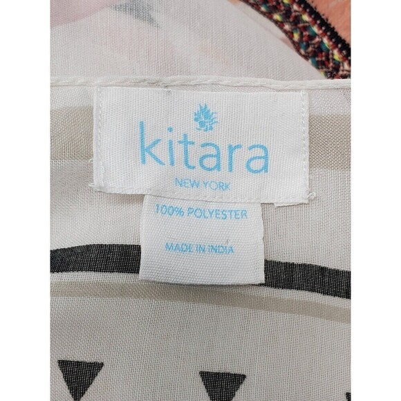 KITARA NEW YORK OVERSIZE SHEER SHAWL WRAP SCARF COVERUP BLACK PEACH GEOMETRIC OS - Picture 6 of 12